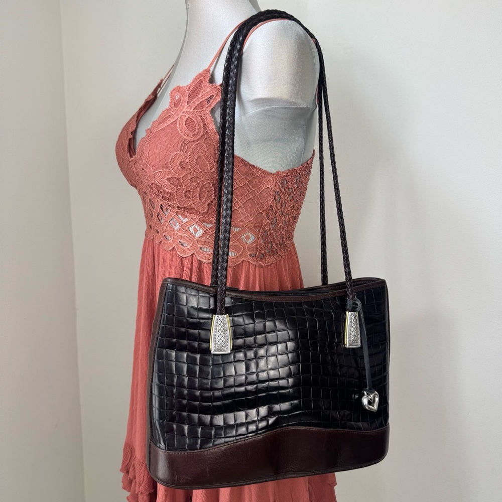 VINTAGE Brighton Satchel Croc Leather Handbag Purse 133757 Black & Brown